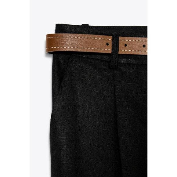 ZARA LINEN BELTED STRAIGHT-LEG TROUSERS - Picture 8 of 8